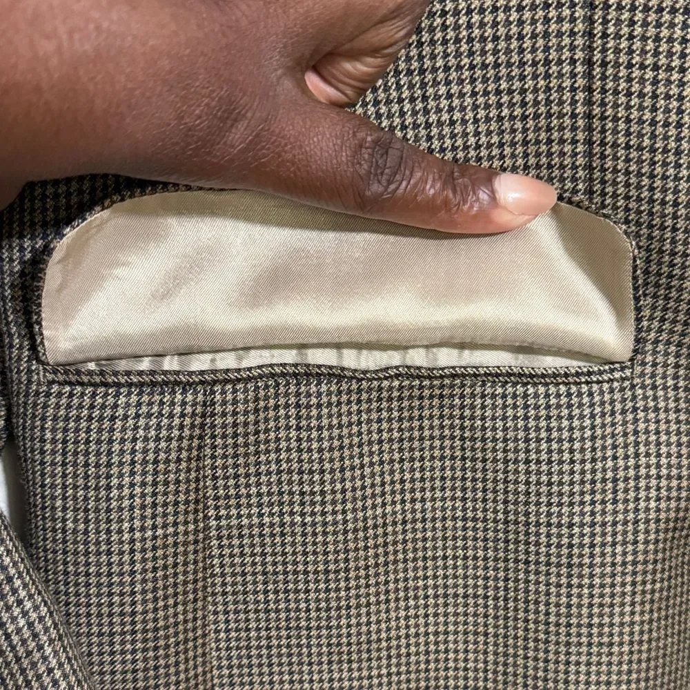 Ralph Lauren Silk Blend Brown Houndstooth Men's Blazer Elbow Patches size 42R